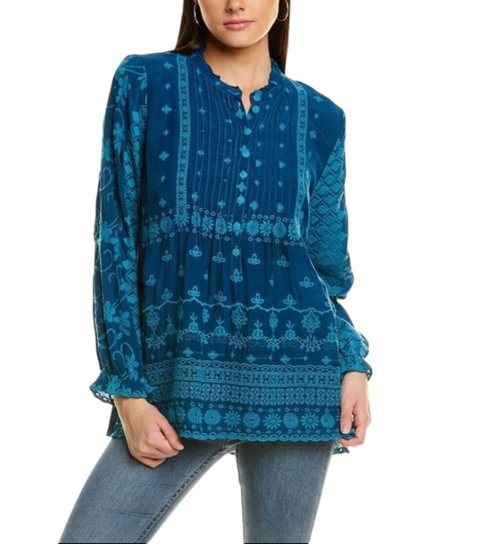 Johnny Was Blue Topaz Ciaga Tamara Tunic Long Sleeve Blouse